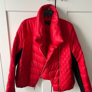 Black Rivet Red Down Women's Puffer Coat Size L Wilson’s leather asymmetrical